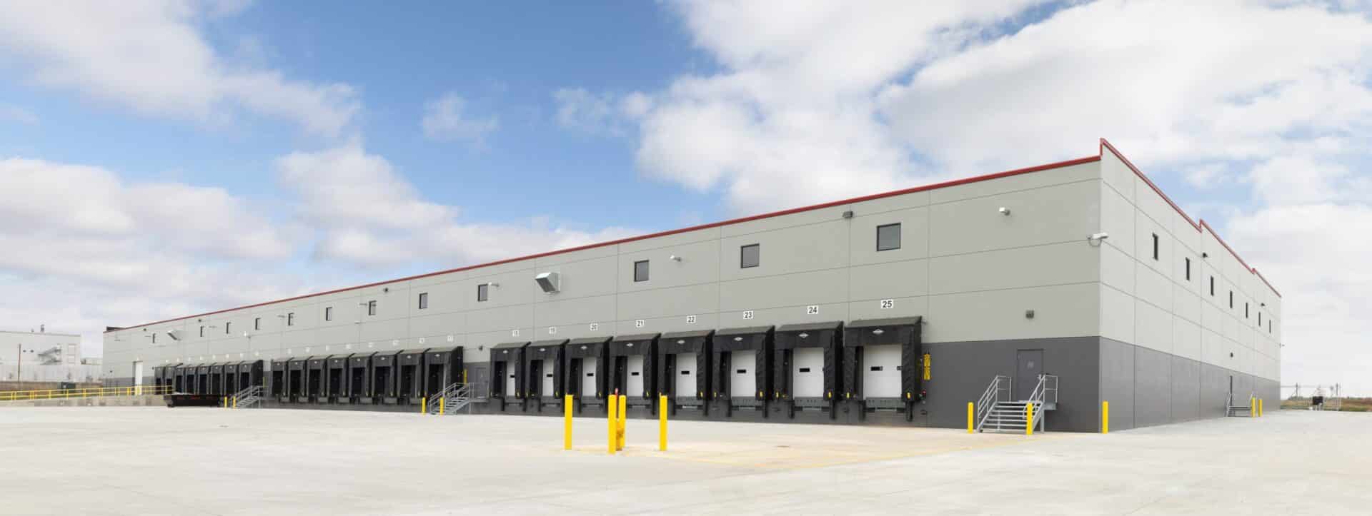 Exterior of a large distribution and loading-dock facility
